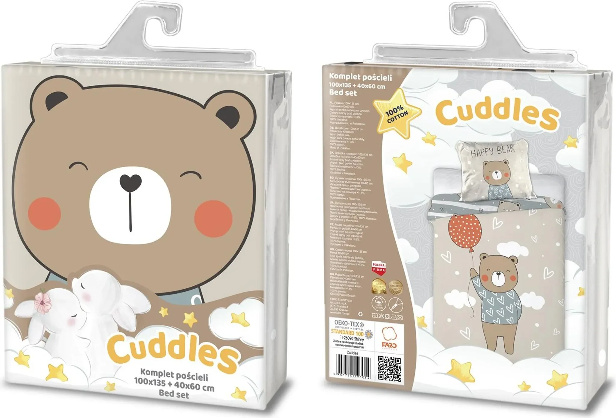 Babybettwäsche 2-teilig – 100 × 135 cm, Motiv „Happy Bear“